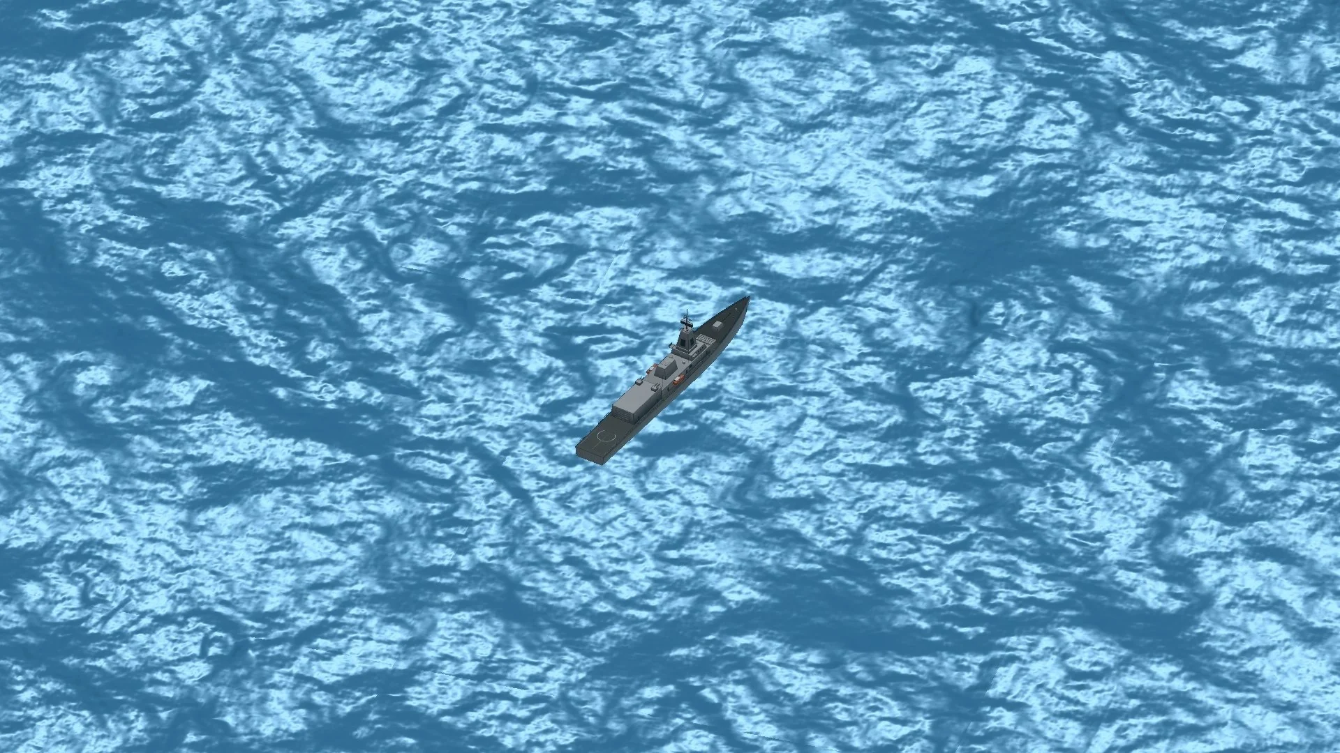 Overhead image of a ship at sea, with a lock box around it